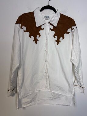 Vintage Hairston Roberson Western Cotton faux suede button down shirt M